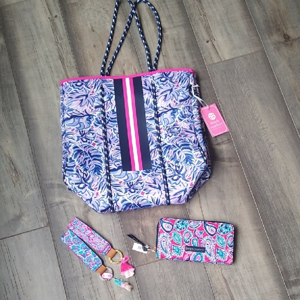 Simply Southern Pink and Blue Tote with Wallet